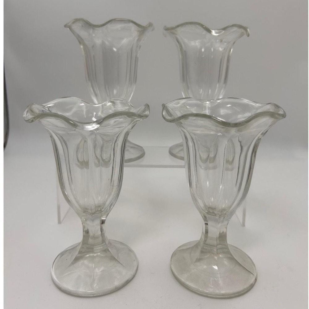 Vintage Clear Glass Tulip Ice Cream Sundae Dishes Set of 3 (+ 1 Bonus Glass)